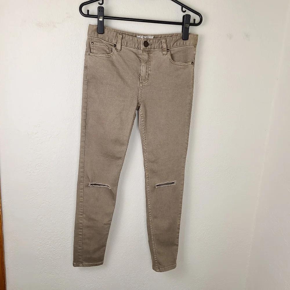 Free People Beige Destroyed Knee Skinny Jeans